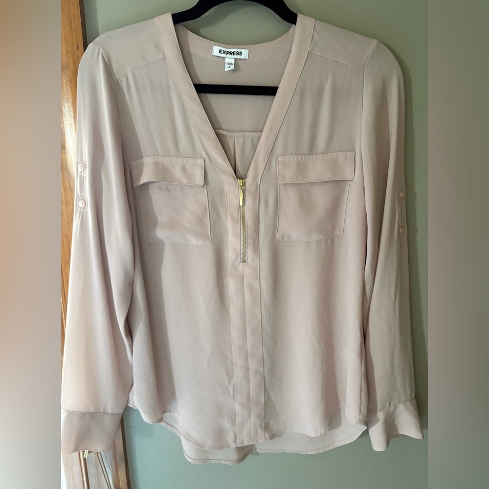 Express Women's Pink Blouse with Zipper Detail
